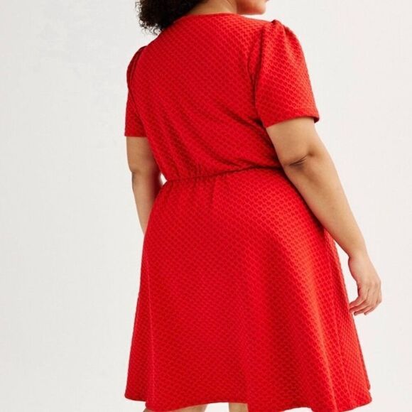 Draper James RSVP Women's 1X Heart Knit Fit & Flare Mini Dress Bright Red Twee - Picture 2 of 9